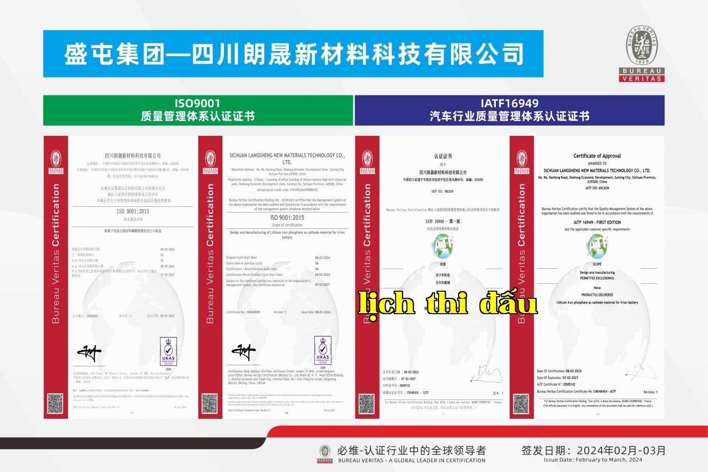 Bộ sưu tập chứng nhận ISI9001 + IATF16949 [Langsheng New Materials] - Tháng 2 đến Tháng 3/2024 - Có Logo